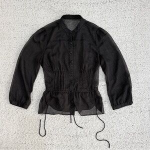 Elegant Black Polka Dot Sheer Blouse XS